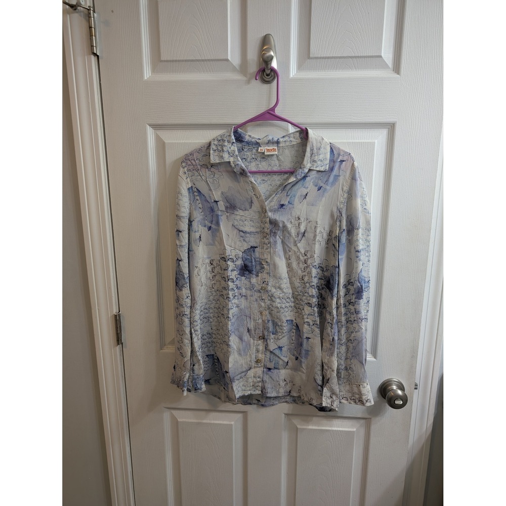 Tianello 100% Silk Abstract Print‎ Button Front Blouse  - Size XS